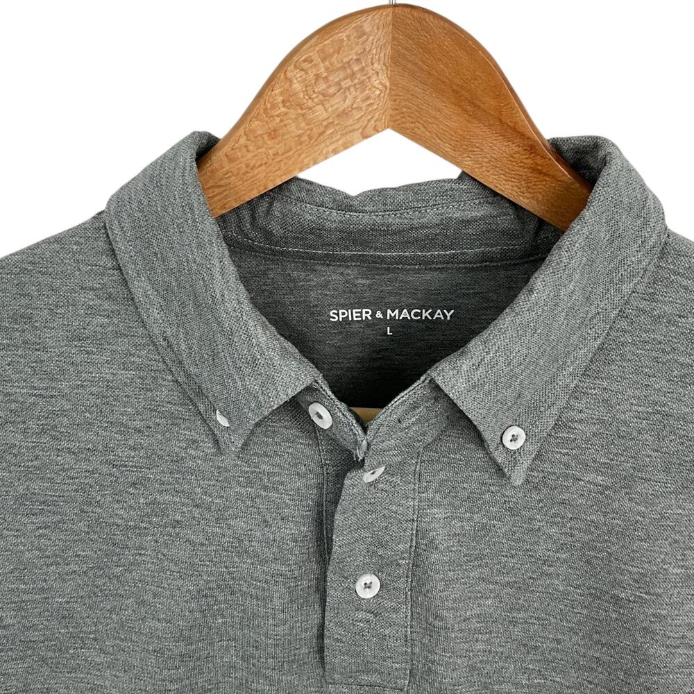 Spier & Mackay Polo Shirt Mens Large Gray Pique Short Sleeve Button Collar Golf - Picture 3 of 11